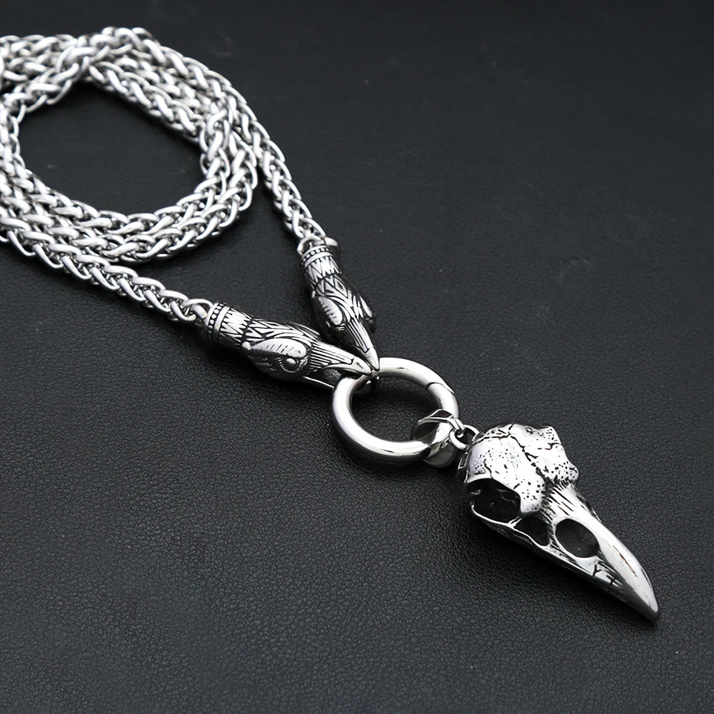 Crow Skull Viking Pendant — Stainless Steel