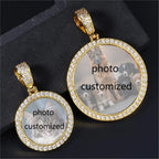 Large Round Photo Customized Pendant Necklace For Women Men Full Zirconia Neck Chain Hiphop Jewelry Memory Couple