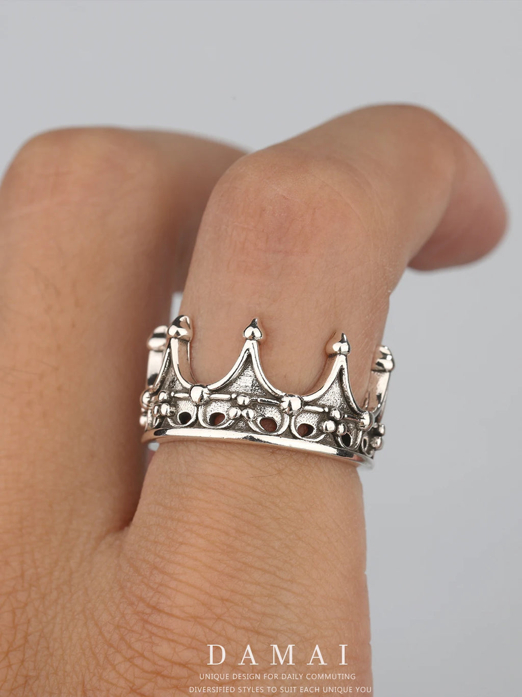 DAMAI Gothic Style Adjustable Open Crown Ring for Men Dark Black Personality Ring Finger Accessory Fashionable Jewelry
