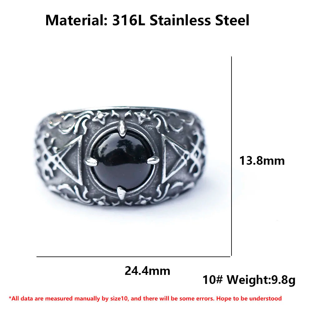 2023 New Updated Design Lucifer Satan Signet Ring For Men With Black Stone Stainless Steel Vintage Jewelry Gift free
