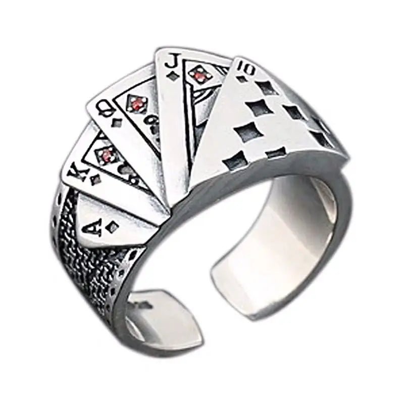 Buyee Silver Unique Ring Finger Excellent Poker Open Ring for Woman Man Fashion Punk Fine Jewelry Circle with Box
