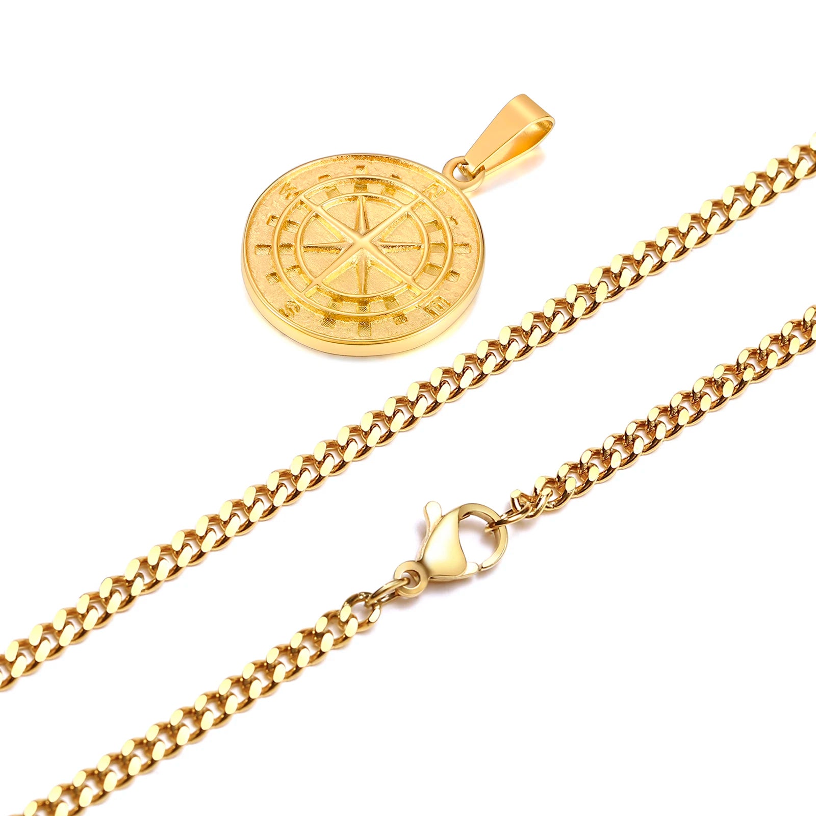 Compass Anchor Medal Pendant — Gold