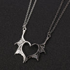 Gothic Split Wing Heart-Shaped Necklace Punk Bat Wings Pendant Unisex Jewelry Accessory for Valentine's Day Gift