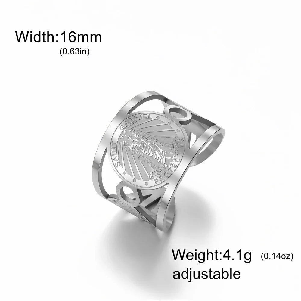 Archangel Saint Michael Gabriel Raphael Ring Adjustable Open Stainless Steel Protection Amulet Finger Rings Blessing