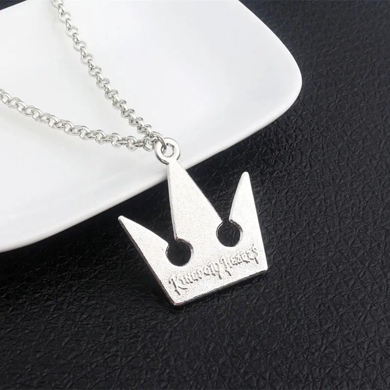 Game Kingdom Hearts Chain Pendant Necklace Sora Keychain Crown Charm Statement Choker Necklace Women Men Jewelry Cosplay