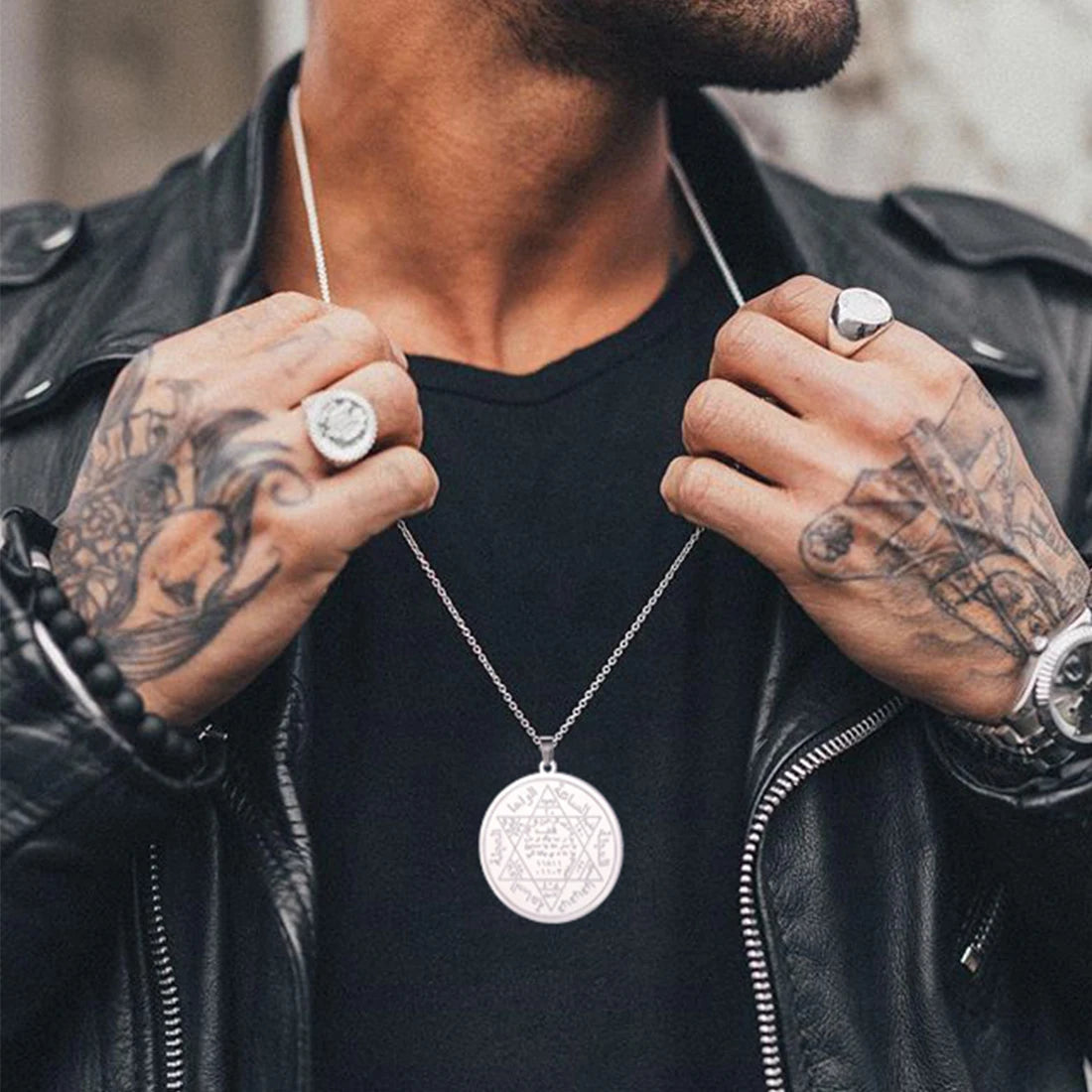 Solomon Seal Hexagram Star Pendant Necklace — Stainless Steel
