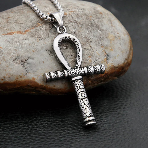 Cross Anubis Steel Pendant Vintage Egyptian Eye