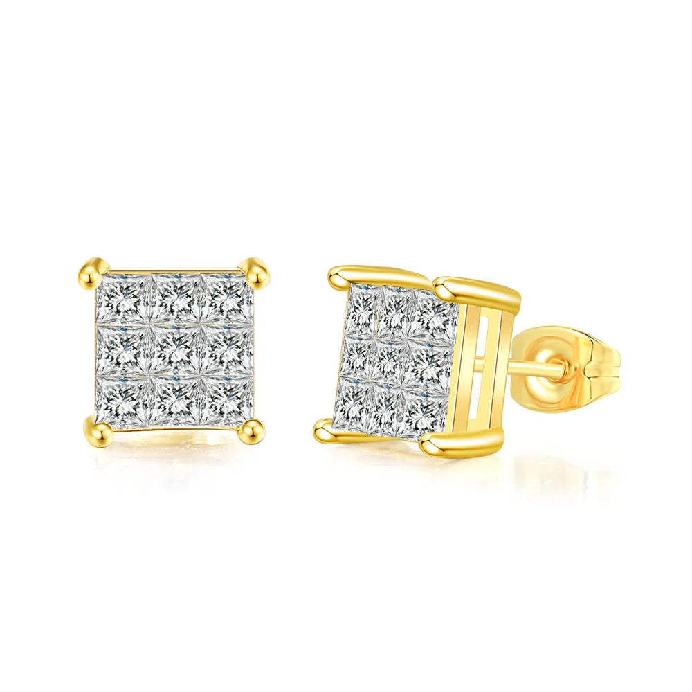 Gold Iced Out Square Zirconia Earrings Statement