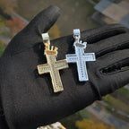 Hip Hop 3A+ CZ Stone Paved Bling Iced Out Crown Cross Charm Pendants Necklace for Men Rapper Jewelry Gold Silver Color
