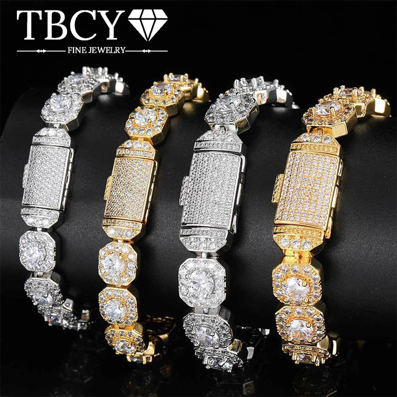 TBCYD 4-6.5mm Full Moissanite Iced Tennis Bracelet for Men Women 925 Silver Square Cuban Link  Hip Hop Plated 18k Luxury Jewelry