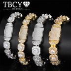 TBCYD 4-6.5mm Full Moissanite Iced Tennis Bracelet for Men Women 925 Silver Square Cuban Link  Hip Hop Plated 18k Luxury Jewelry