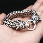 Double Wolf Head Bracelet — Stainless Steel