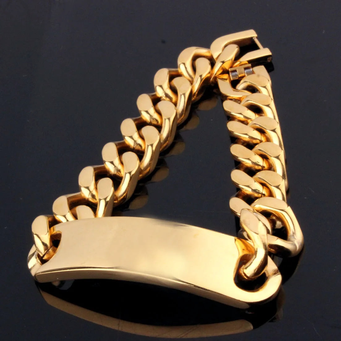 Cuban Chain ID Bracelet for Men 15mm Wide — Stainless Steel