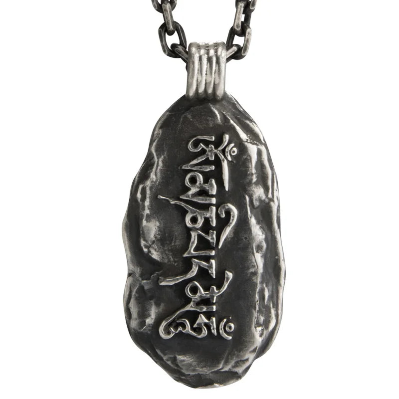Ethnic Style The Six Character Great Bright Mantra Amulet Necklace Men Jewelry Retro Stone Pendant Male Choker Accessories