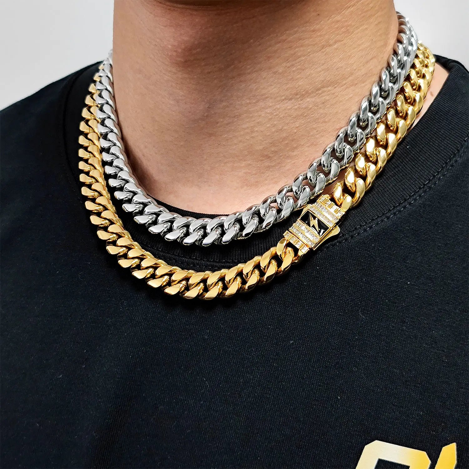 Iced Out Cuban Chain Necklace Stainless Steel 12MM
