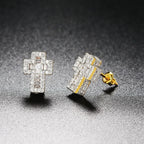 Iced Out Cross Stud Earrings — Gold