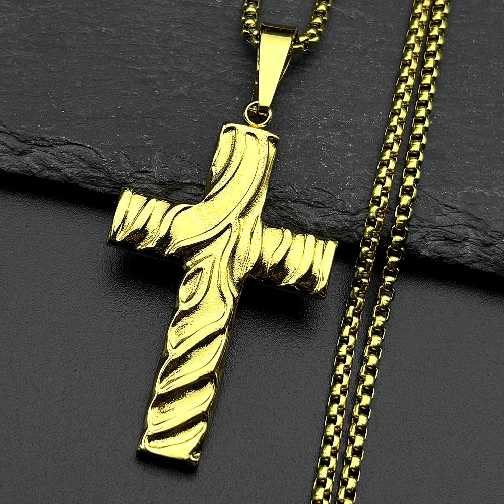 Cross Jesus Christ Gold Pendant Christian Crease