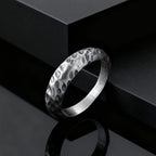 Fashion Minimalist Irregular Concave Hammered Texture Stainless Steel Rings for Men Male, Punk Trendy Finger Jewelry