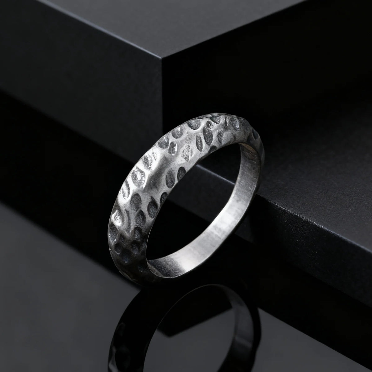 Fashion Minimalist Irregular Concave Hammered Texture Stainless Steel Rings for Men Male, Punk Trendy Finger Jewelry