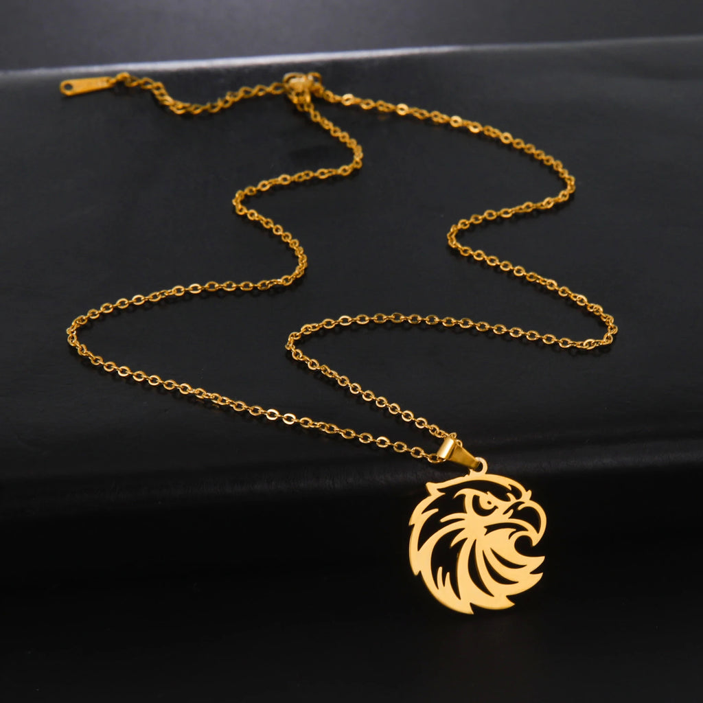 Openwork Eagle Head Pendant Necklace — Stainless Steel