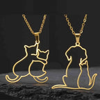 My Shape Hugging Puppy Kitten Necklace for Women Stainless Steel Pendant Chain Animal Cat Dog Jewelry Pets Lovers Gifts