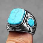 Turquoise Carved Ring — Stainless Steel