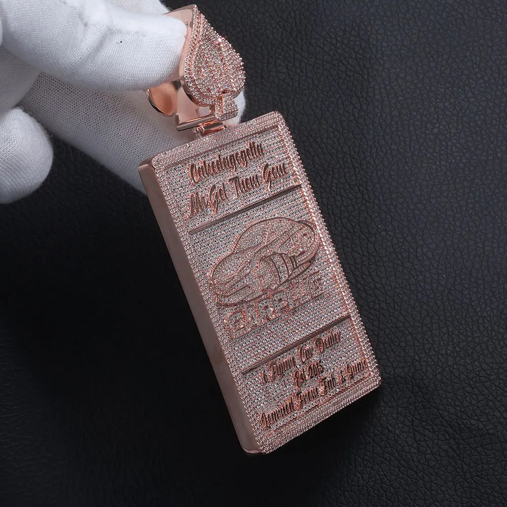 Rose Gold Iced Out Rectangle Pendant