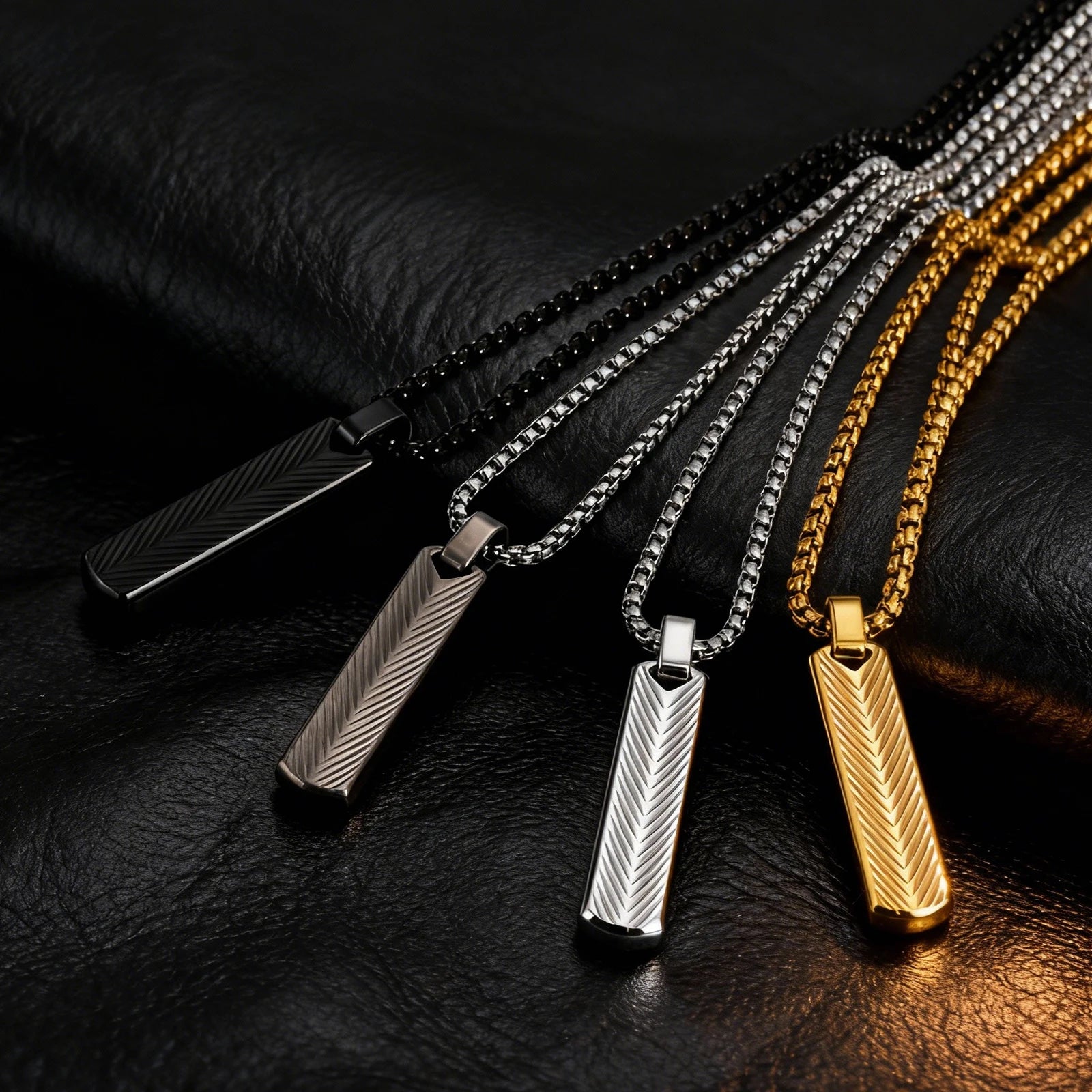 Sunburst Long Bar Pendant Necklace — Stainless Steel