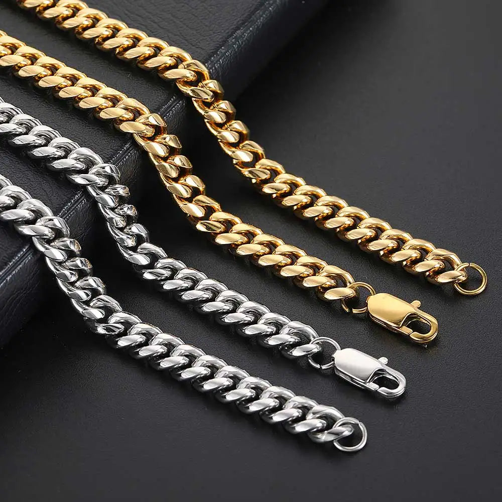 Gold Stainless Steel Cuban Chain Necklace 4-8MM