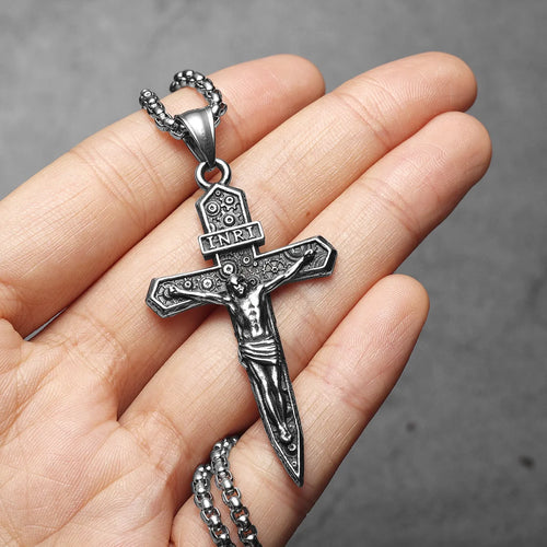 Cross INRI Jesus Pendant Necklace Stainless Steel