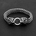 Double Lion Head Biker Bracelet — Stainless Steel, 23.5cm