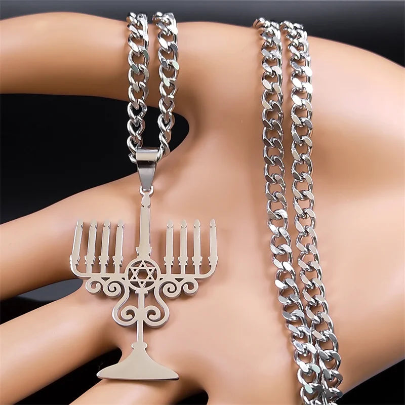 Jewish Menorah Star of David Pendant — SS