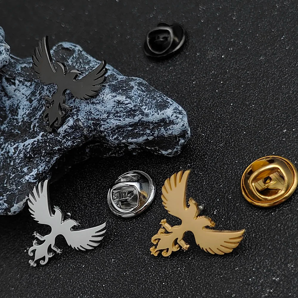 Stylish and simple animal badge, gold-plated stainless steel lion collar pin, phoenix men's collar pin, pterosaur brooch