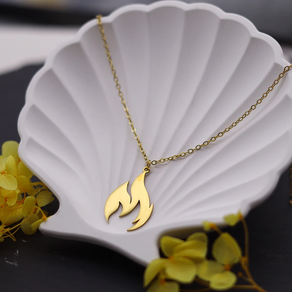 Kinitial Stainless Steel Men's Flame Pendant Necklace Punk Fashion Fire Charm Necklace Jewelry Gift Wholesale