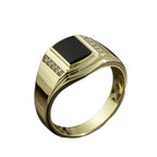 Fashion Luxury Golden Square Black Onyx Signet Ring for Men, Synthetic CZ Accent Vintage Business Masculine Jewelry