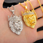 The Lion Head Alloy Men's Necklace Personality Crown Lion Hip Hop Rock Pendant Punk Fashion Jewelry Accessories