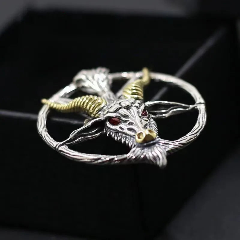 Vintage Punk Inverted Pentagram Satanic Goat Necklace Pendant for Men Unique Pagan Amulet Jewelry