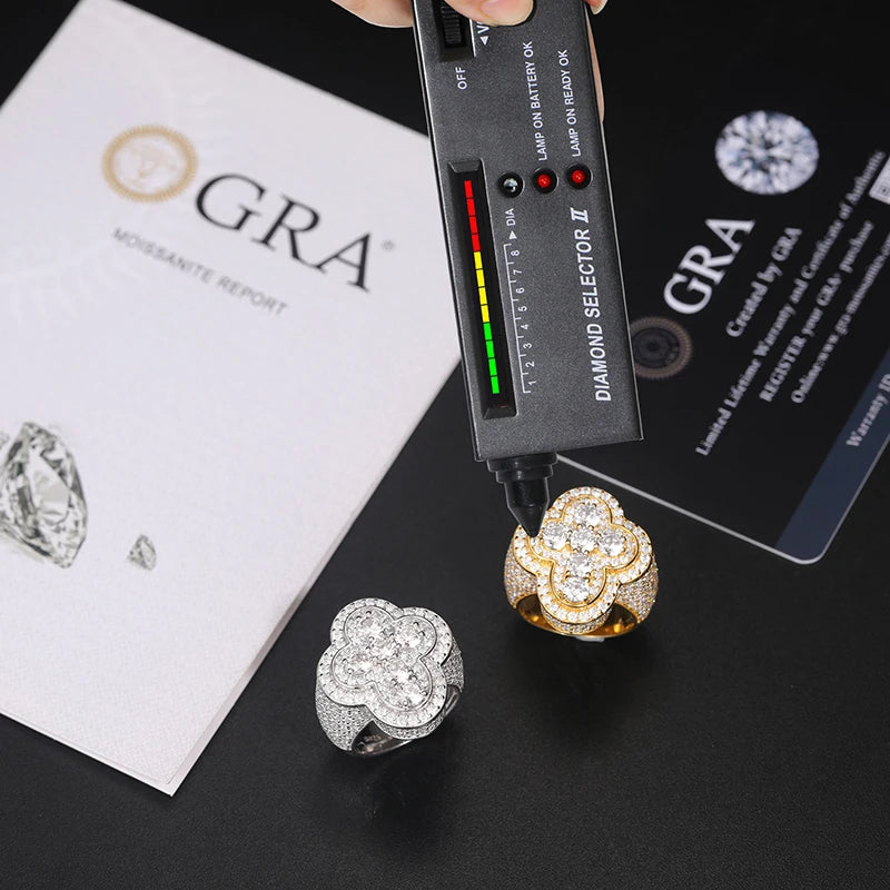 TUHE Unisex Silver Cross Ring Moissanite Stone Iced Out Couple Rings for Women Men Hip Hop Gifts
