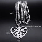 Wicca Heart Pentagram Pendant — Stainless