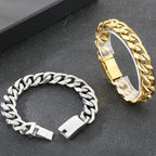 Men's Hip Hop Stainless Steel Cuban Link Bracelets Classic 16MM Width Vacuum Plated Chunky Chain Bracelet for Man Never