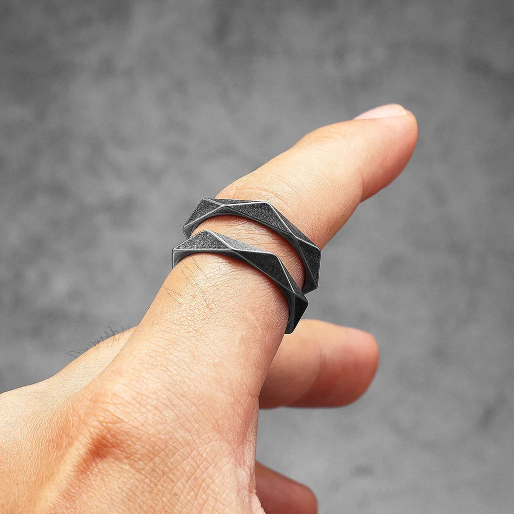 Rhombic Geometric Cut Minimalist Ring — Stainless Steel