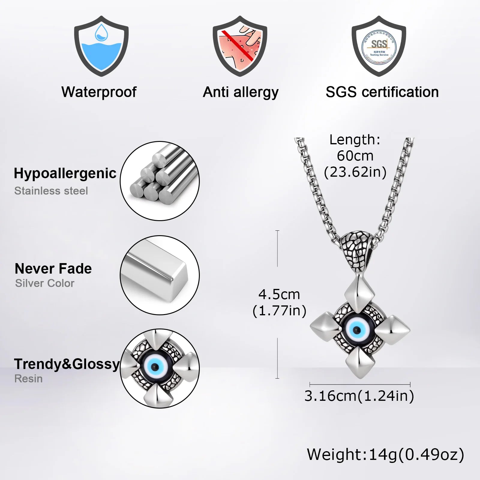Evil Eye Geometric Pendant Necklace — Stainless Steel