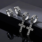 Vintage Celtic Knot Cross Pendant Earrings for Men, Black Zircon Stainless Steel Rhombus Hoop Earrings, Punk Gothic