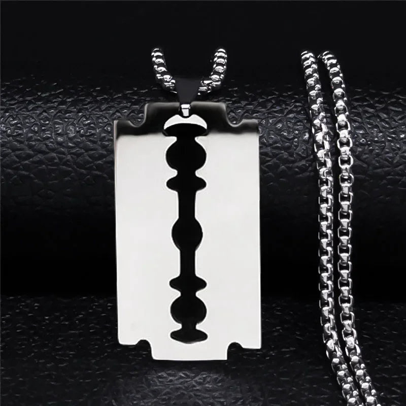 Razor Blade Long Necklace — Black Stainless