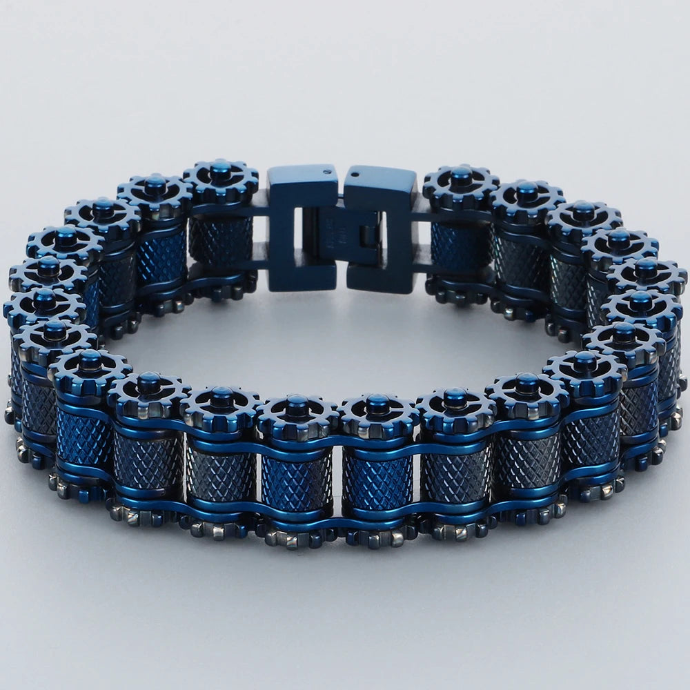 Casting Stainless Steel Man Bracelet 15MM Width Bike Motorcycle Chain Men's Bracelets & Bangles for Men 5 Color Bikers'