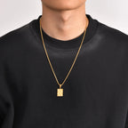 Checkered Square Pendant Necklace — Stainless Steel