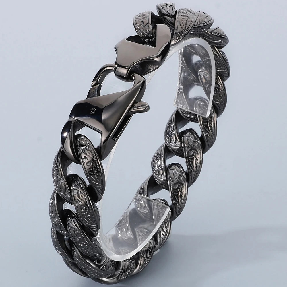 Retro Man Bracelet for Men Solid 18MM 316L Stainless Steel Curb Cuban Link Chain Bracelets Men's Hand Wrist Jewelry