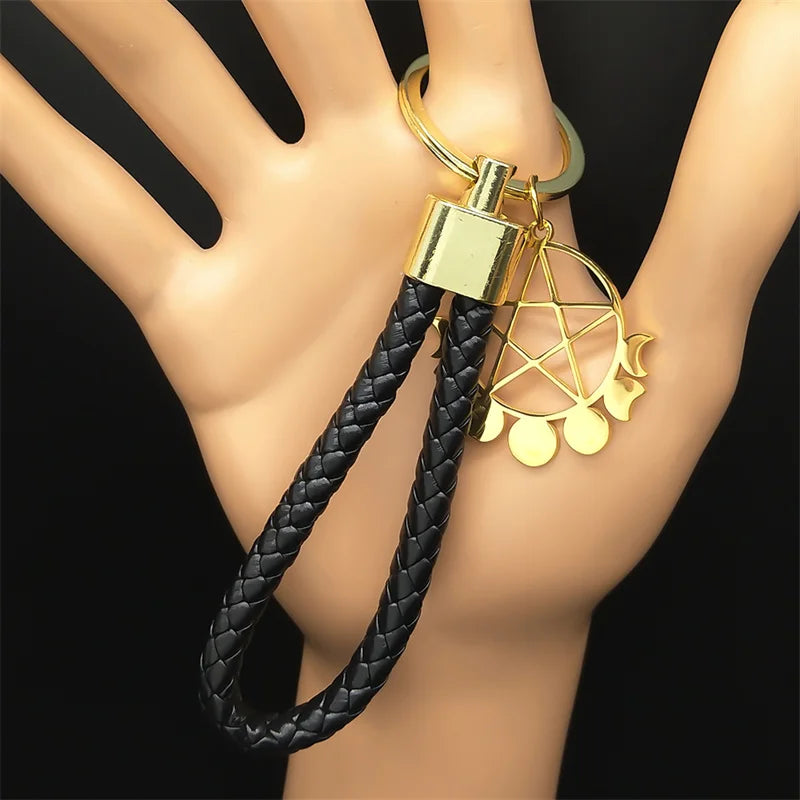Star Key Gold Pendant Goth Witchcraft Satan Pentagram