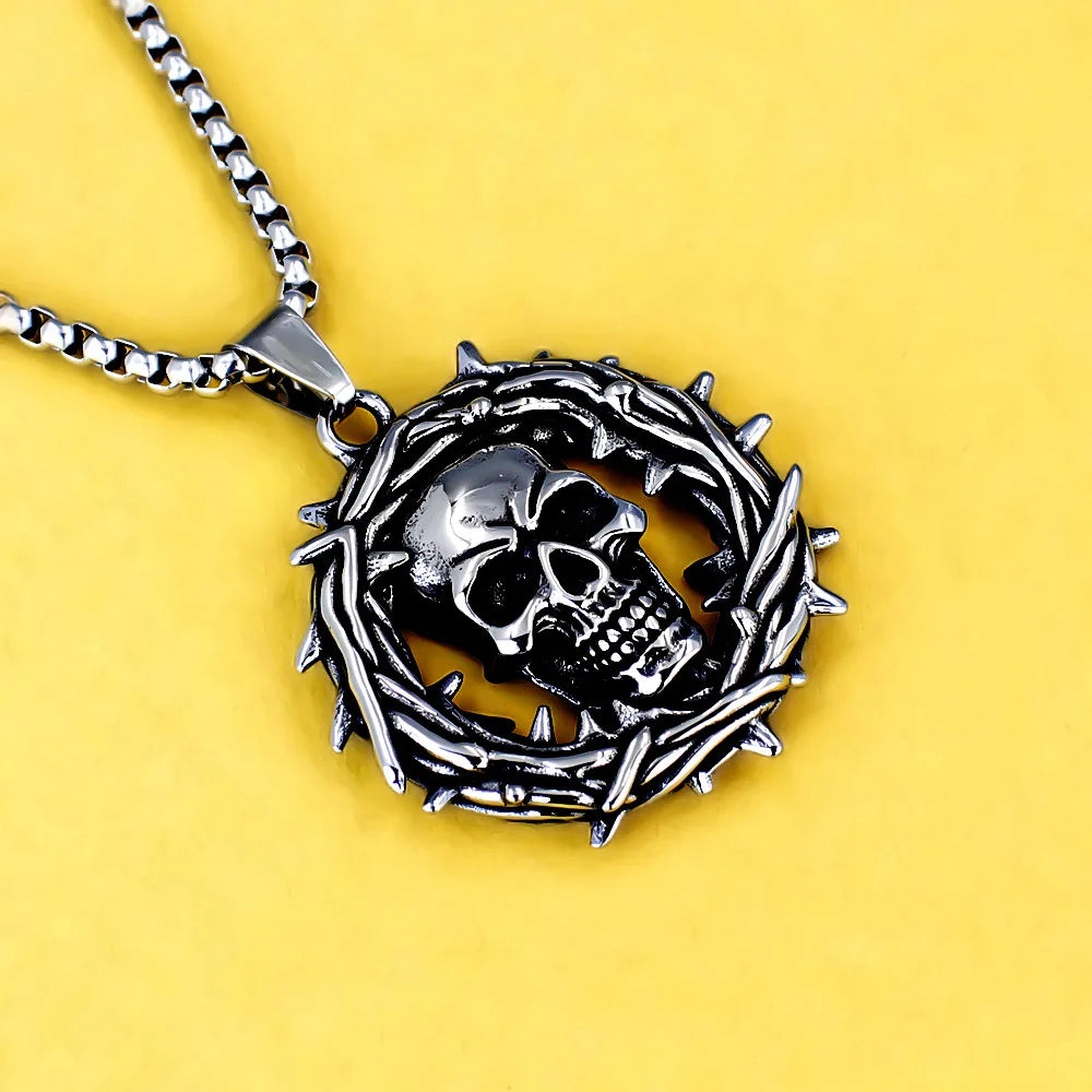Thorns Skull Pendant Necklace — Gothic
