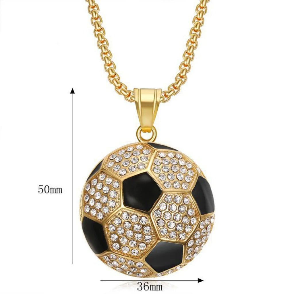 Iced Out Soccer Pendant Necklace — Stainless Steel